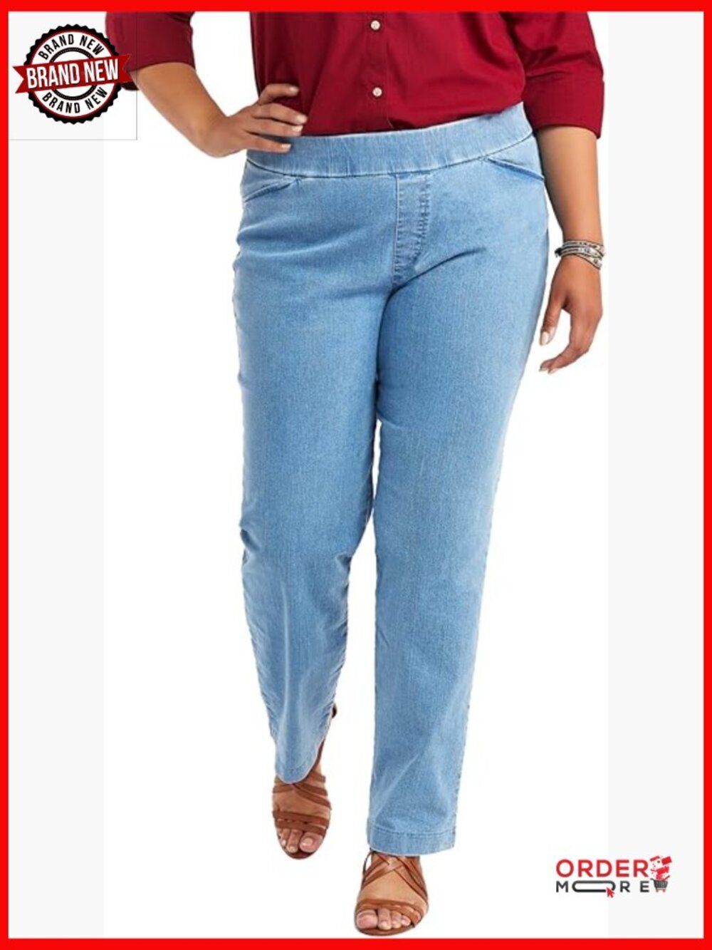 Plus-Size Easy-Fit Elastic-Waist Pull-On Straight Leg Jean